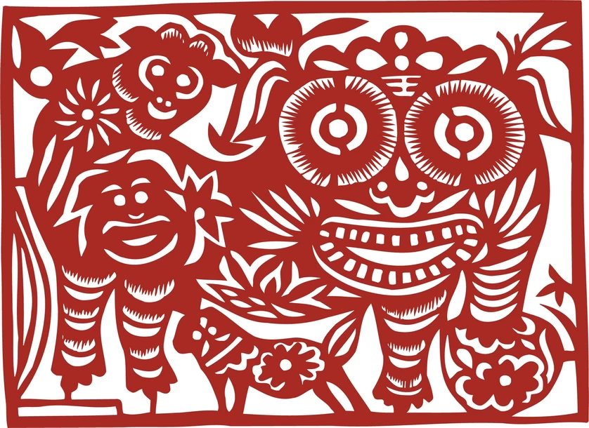 中国风中式传统喜庆民俗人物动物窗花剪纸插画边框AI矢量PNG素材【210】
